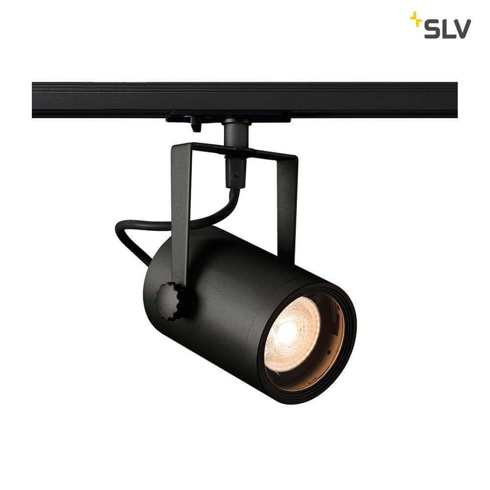Euro Spot Track Schwarz QPAR51 inkl. 1P.-Adapter an einem Hochvolt-Schienen-System montiert.