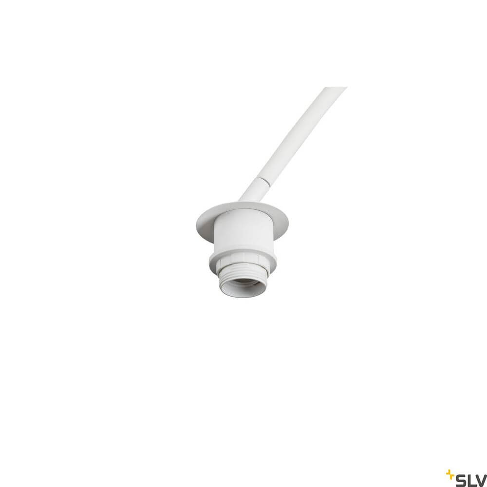 Fenda Bow Basis E27 Bogenlampe Weiß (ohne Schirm) mit weißem Lampensockel und Kabel.