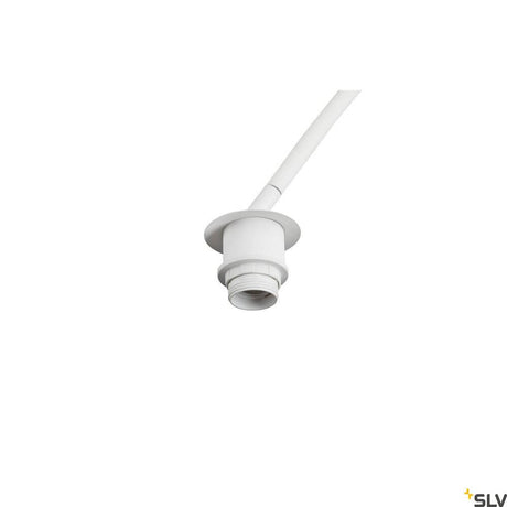 Fenda Bow Basis E27 Bogenlampe Weiß (ohne Schirm) mit weißem Lampensockel und Kabel.