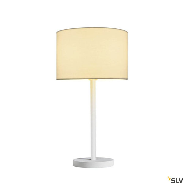 Pied de lampe de table Fenda E27 blanc (sans abat-jour) avec un abat-jour beige, une lampe de table élégante pour des intérieurs raffinés.