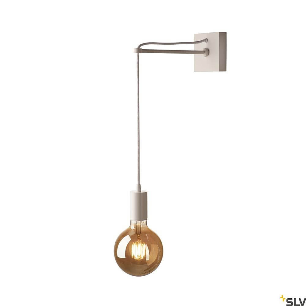 Fitu Crane Base Wandhalterung für Pendelleuchten in Weiß mit Glühbirne.