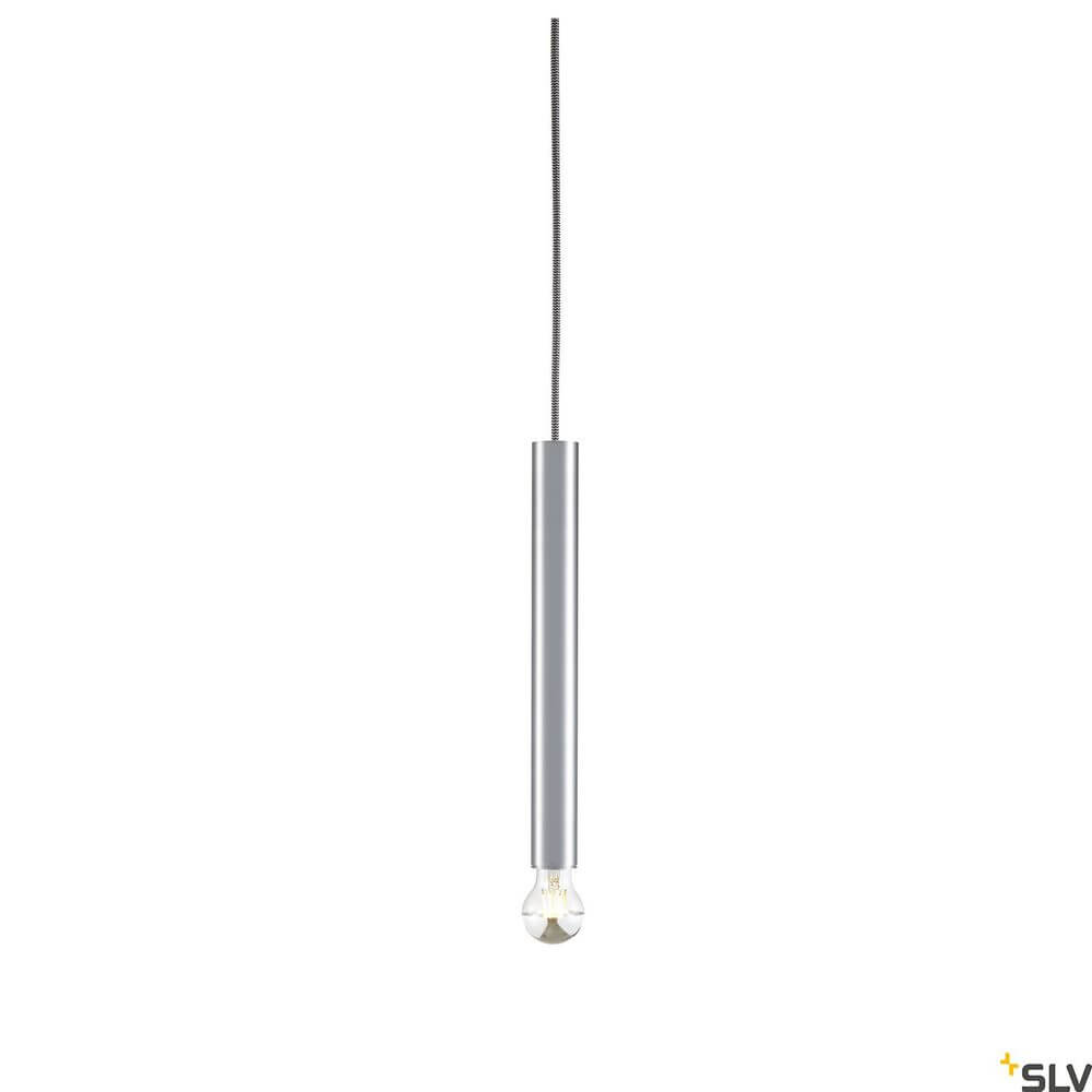 Fitu Ii Pendellampe E27 Alu 5m in eleganter, schlanker Form mit klarer Glühbirne.