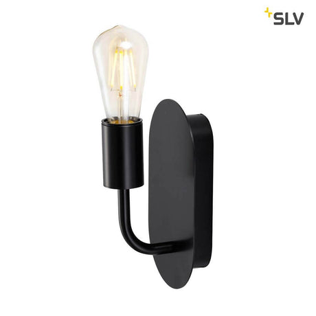 Fitu Wandaufbauleuchte Schwarz an der Wand montiert mit Edison-Birne und schwarzem Design.