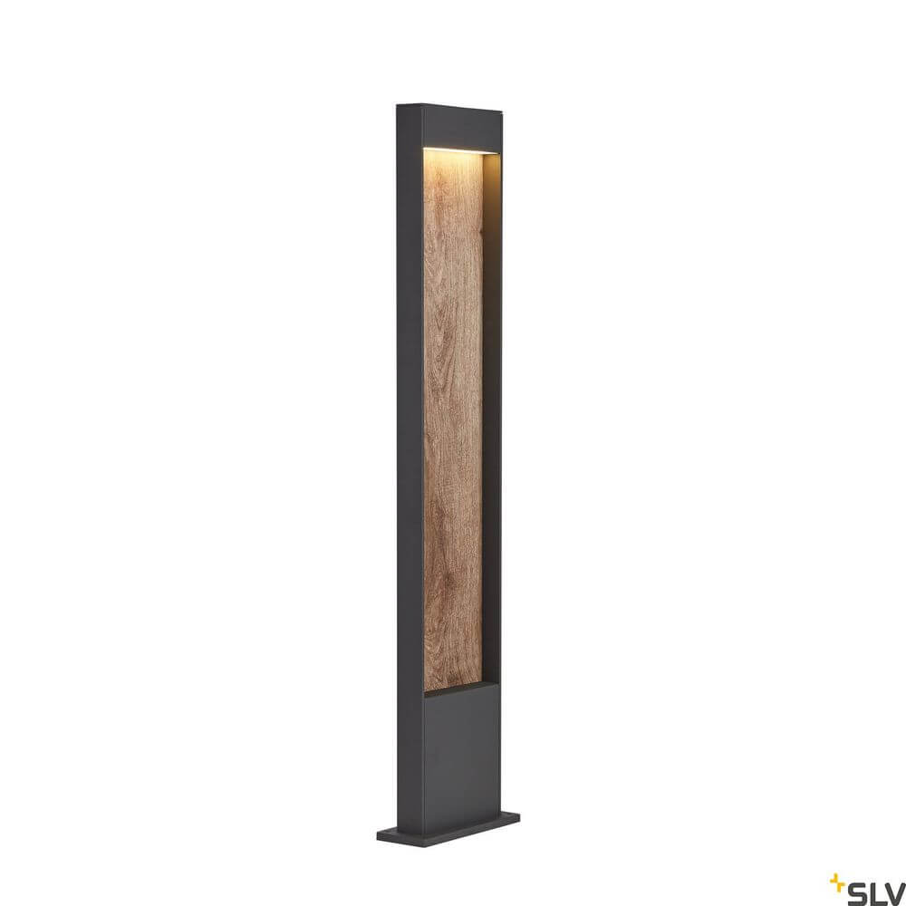 Flatt Pole 100 Fl 3000K Anthrazit, Braun - moderne Stehlampe mit Holzelement und warmem Licht.