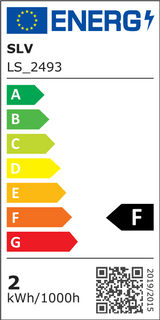 Energieeffizienzlabel für FRAME LED Curve Wandeinbauleuchte, Klasse F, zeigt Verbrauch von 2 kWh/1000h.