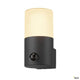 Grafit Round Sensor Wandleuchte Anthrazit mit satinierter Acrylabdeckung und Bewegungsmelder in Anthrazit.