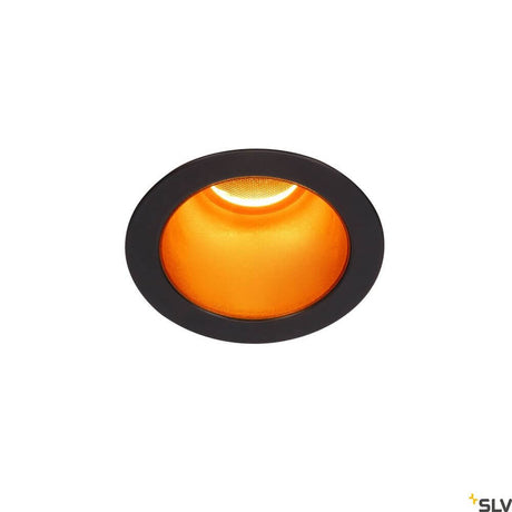 Horn Magna recessed light 3000K black, gold with orange light in a round shape.
