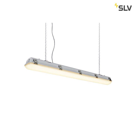 Hängende SLV Wannenleuchte mit Diffusor für gleichmäßige Lichtverteilung, ideal für Wand- und Deckenmontage.