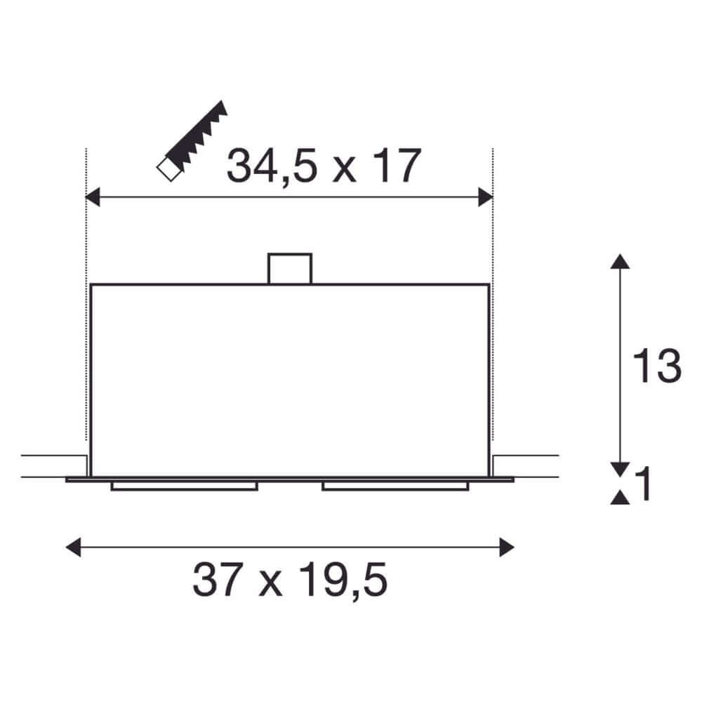 Maßzeichnung Kadux 2 ES111 Downlight eckig Weiß max. 2x50W mit Abmessungen 34,5 x 17 cm.