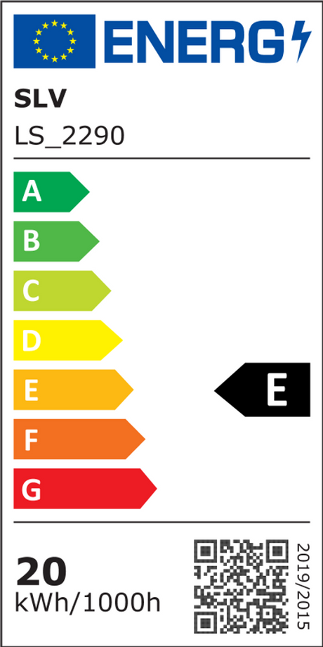 Energielabel für SLV LS_2290 mit Effizienzklasse E, Verbrauch von 20 kWh pro 1000h.