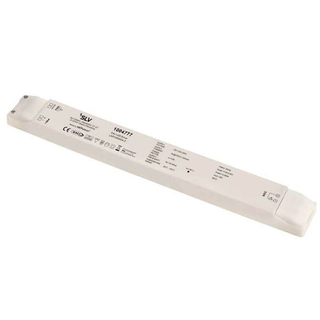 LED 200W 24V power supply unit, white housing with technical labeling and connection options.