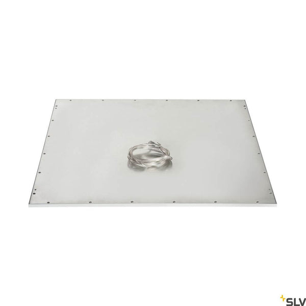 LED Panel 600 plafonnier blanc 4000K avec boîtier transparent et câble de fixation.