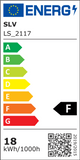 Energieeffizienzlabel für die LED Sail Wandlampe 3000K Anthrazit IP54, Klasse F, Verbrauch 18 kWh/1000h.