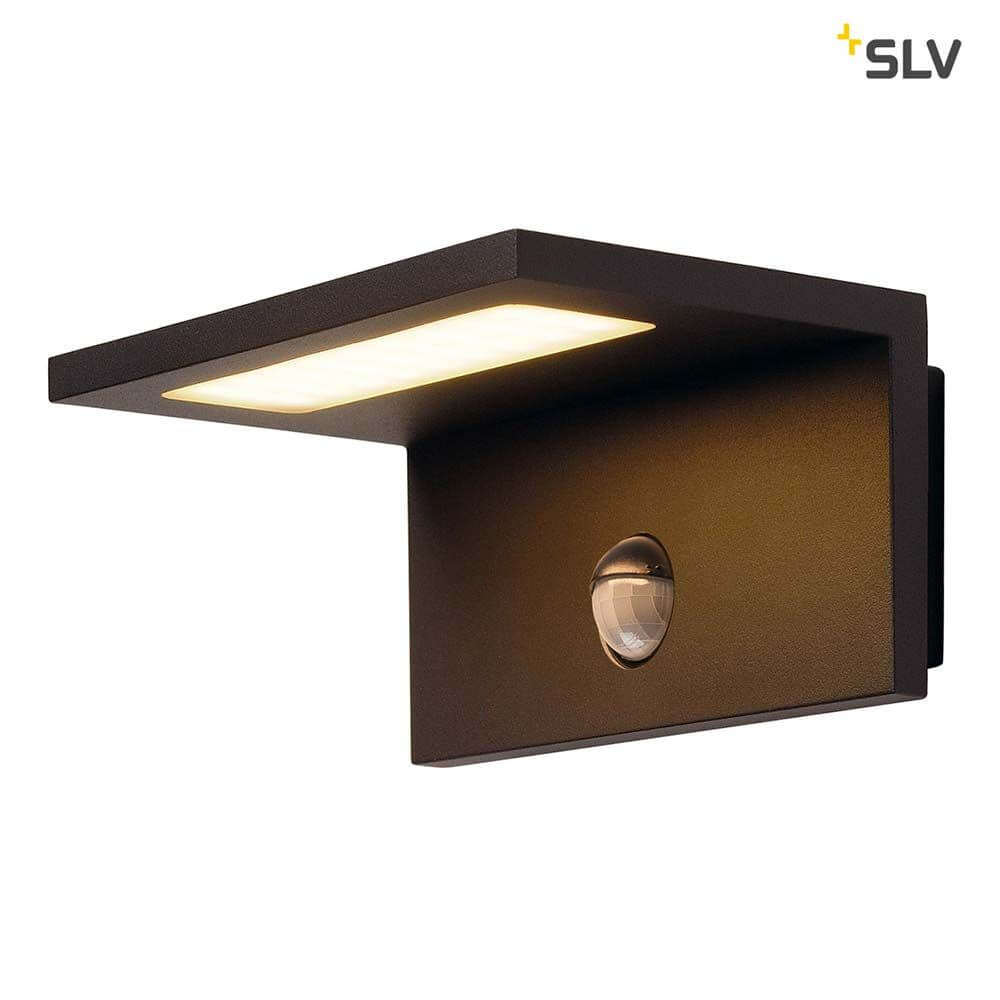 LED Sensor Außen-Wandaufbauleuchte IP44 Anthrazit 3000K mit Bewegungssensor und warmweißem Licht.