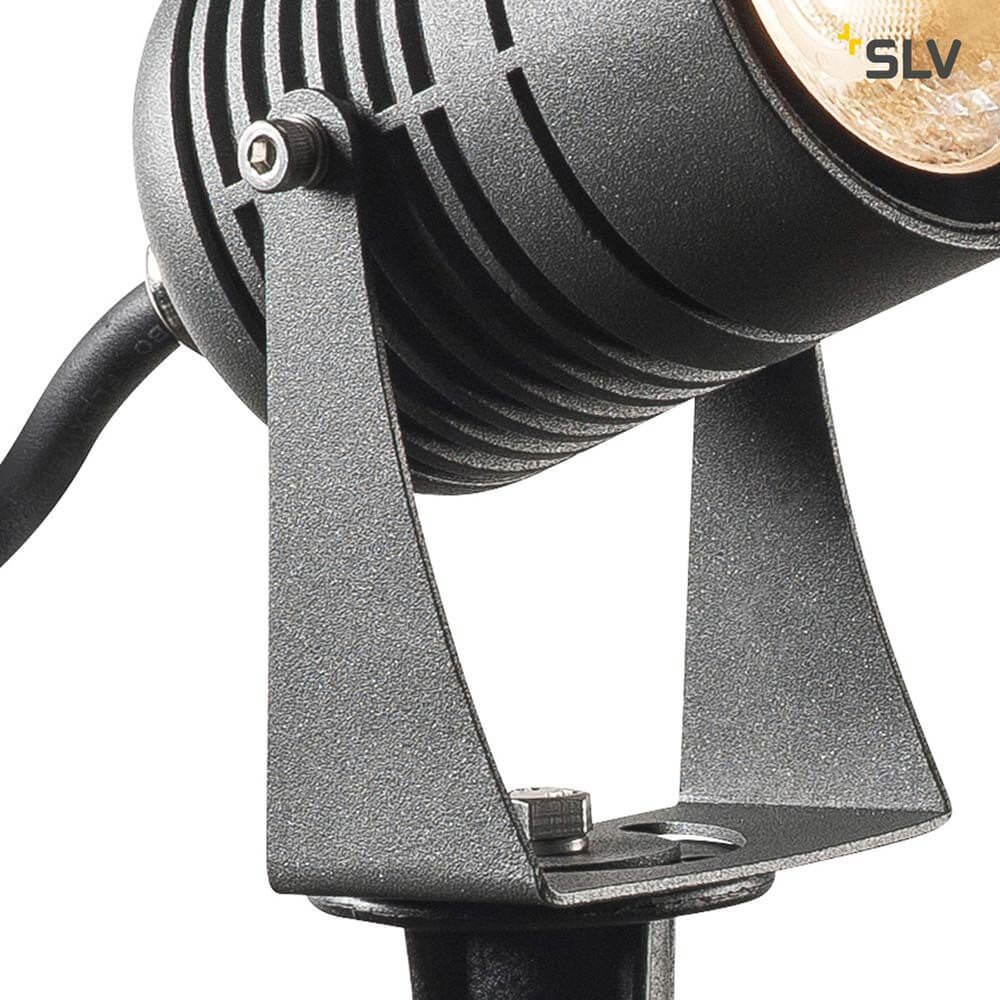 LED Spike LED Erdspießleuchte Anthrazit IP55 Detailaufnahme mit Halterung und Lampenfassung