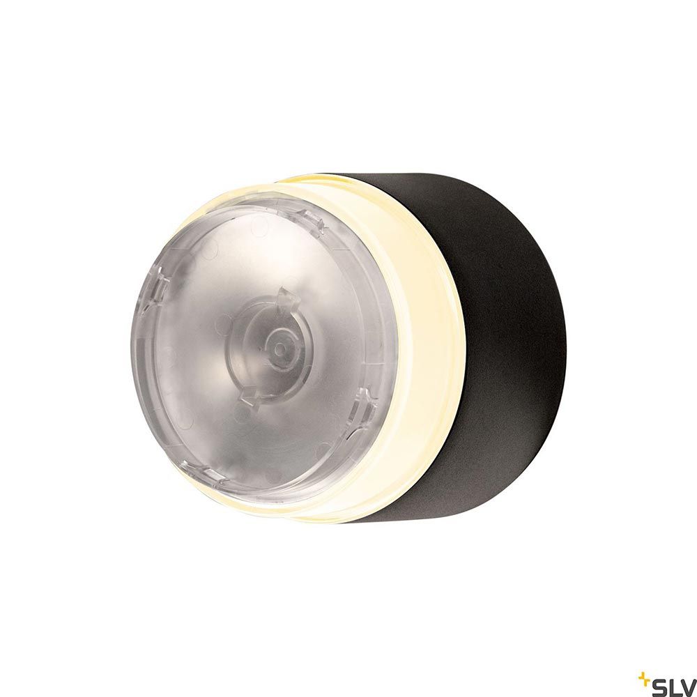 Mana Basis LED Wandaufbauleuchte Rund Anthrazit mit dimmbarem Lichtkranz-Effekt und CCT Switch für Farbtemperaturwechsel.
