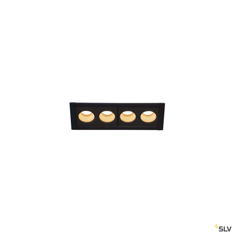 Milandos LED Deckeneinbauleuchte mit drei Lichtquellen, minimalistisches Design, hochwertige Beleuchtung in Schwarz.