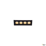 Milandos LED Deckeneinbauleuchte mit drei Lichtquellen, minimalistisches Design, hochwertige Beleuchtung in Schwarz.