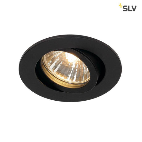 New Tria 68 Rund Einbauleuchte QPAR51 Schwarz in schwarzem Gehäuse, geeignet für Halogen- oder LED-Leuchtmittel.