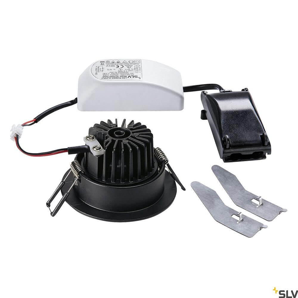 New Tria LED Deckeneinbauleuchte 2700K mit Zubehörteilen für die Installation.