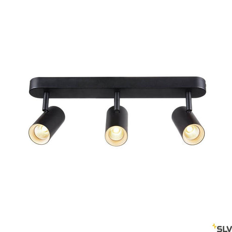 Noblo III 2700K Black, modern black ceiling light with three spotlights.