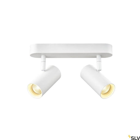 Noblo LED spot 2700K blanc avec deux luminaires orientables au design moderne.