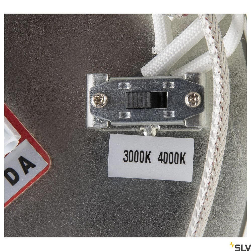 Detailansicht der One LED Pendelleuchte Up&Down Dali mit Schalter für 3000K und 4000K Lichttemperatur.