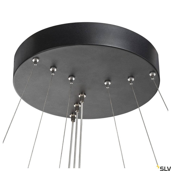 One Triple Pendellampe Dali 3000/4000K Schwarz: elegante schwarze SLV Pendelleuchte mit drei Leuchtenringen für Innenräume