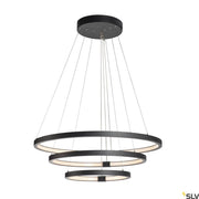 One Triple Pendellampe Dali 3000/4000K Schwarz, dreiflammige LED-Hängelampe mit drei schwarzen Ringen
