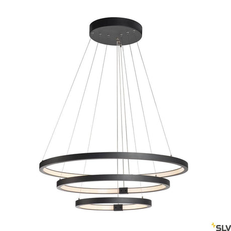 One Triple pendant light Dali 3000/4000K Black in a modern design with three round rings