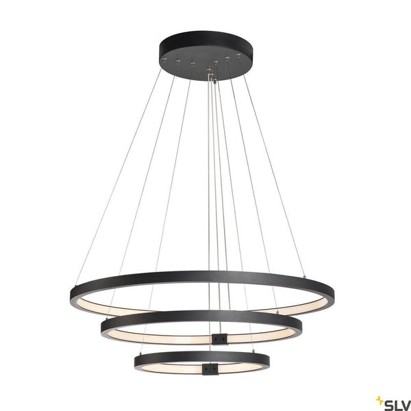 One Triple Pendellampe Dali 3000/4000K Schwarz, dreiflammige LED-Hängelampe mit drei schwarzen Ringen