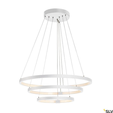 One Triple pendant light Dali 3000/4000K white - modern ceiling light in white with three round light rings.