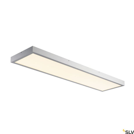 Panel DALI Deckenleuchte in Grau mit flachem Aluminiumrahmen und homogenen LED Lichtstrahlen.