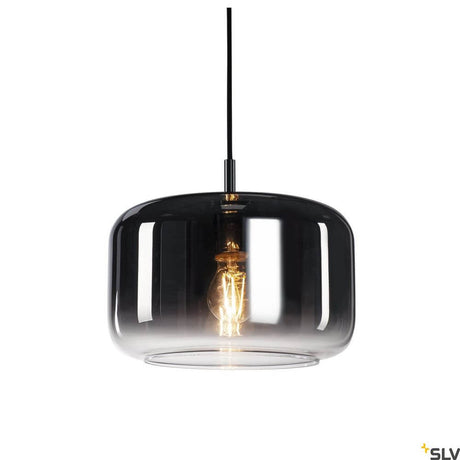 Pantilo 28 Pendellampe E27 Chrom, schwarze Glas-Pendelleuchte mit sichtbarem Leuchtmittel
