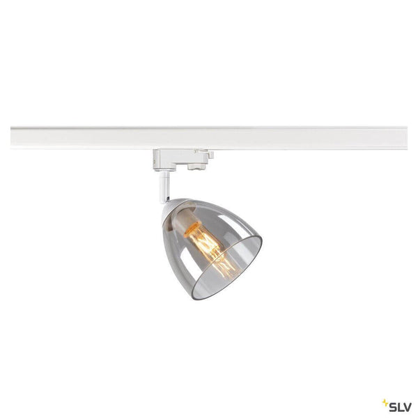 Para Cone 3-phase spotlight bamboo, conically shaped reflector for warm light, flexible and rotatable, black and transparent.