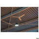 Para Flac Pendellampe Dali Schwarz 4000K mit Deckenventilator in industrialer Umgebung