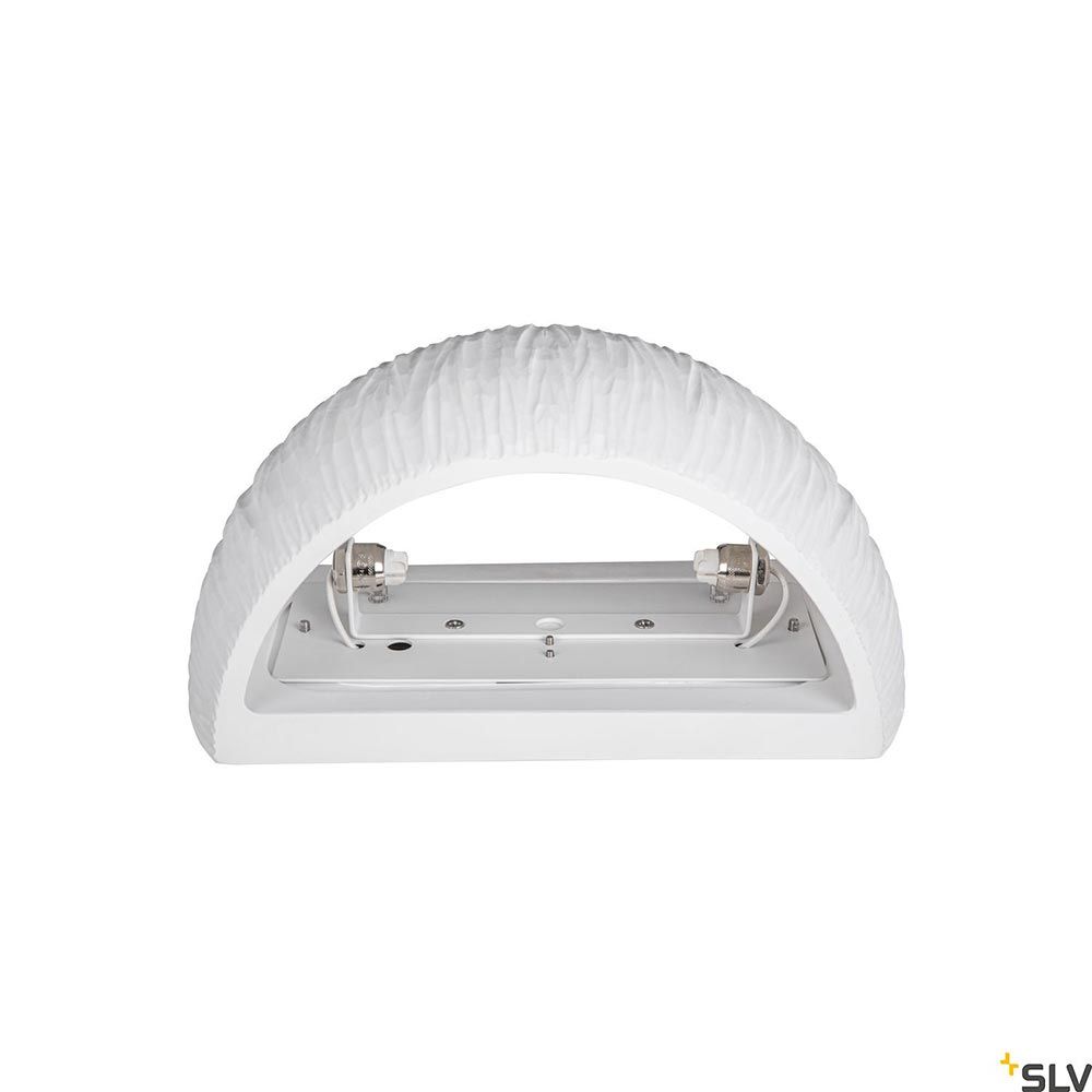 Weißer Plastra Curved Wandaufbauleuchte mit R7s Sockel für flexible Farbgestaltungen.