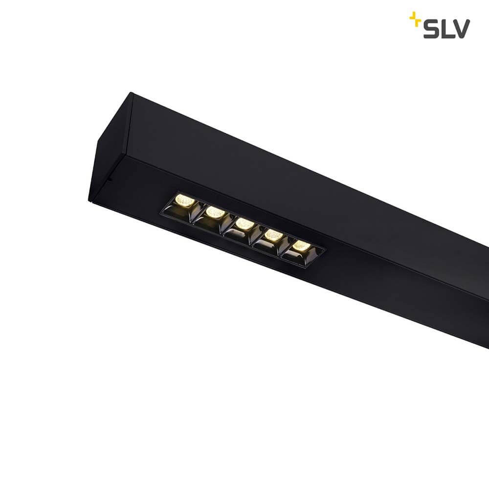 Q-Line LED Deckenaufbauleuchte 1m Schwarz 4000K mit fünf LED-Leuchten und schwarzem Gehäuse.