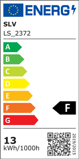 Energieeffizienzlabel für SLV Lichtgerät, Klasse F, zeigt Verbrauch von 13 kWh pro 1000 h.