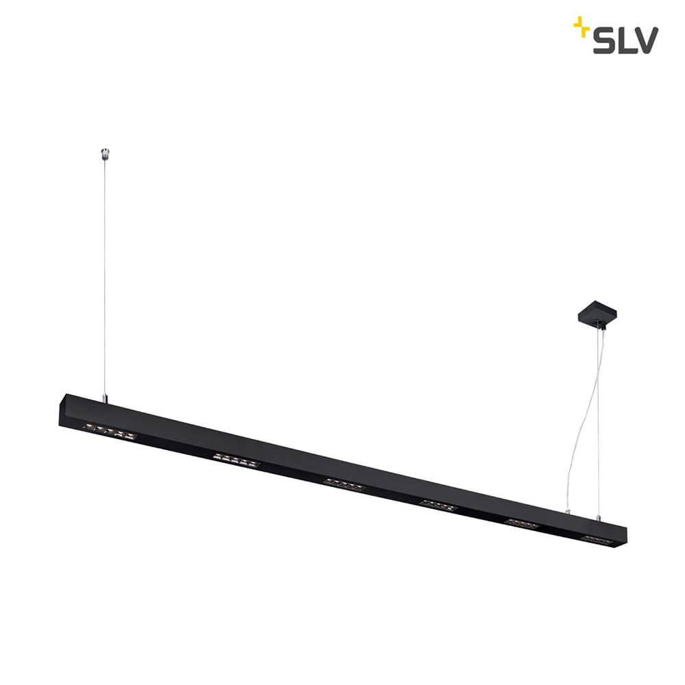 Q-Line LED Pendelleuchte 2m Schwarz 3000K in modernem Design, ideal für Bildschirmarbeitsplätze.