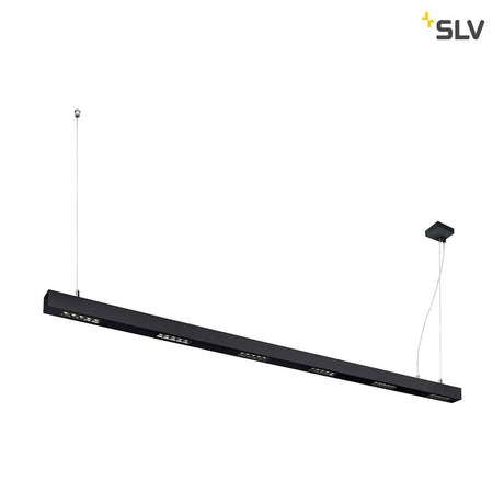 Q-Line LED Pendelleuchte 2m in Schwarz, ideal für Bildschirmarbeitsplätze mit hoher Leuchtdichte und TRIAC-Dimmung.