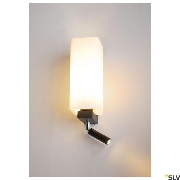 Quadrass LED Wandaufbauleuchte schwarz mit Glasschirm und integriertem LED-Leselicht von SLV