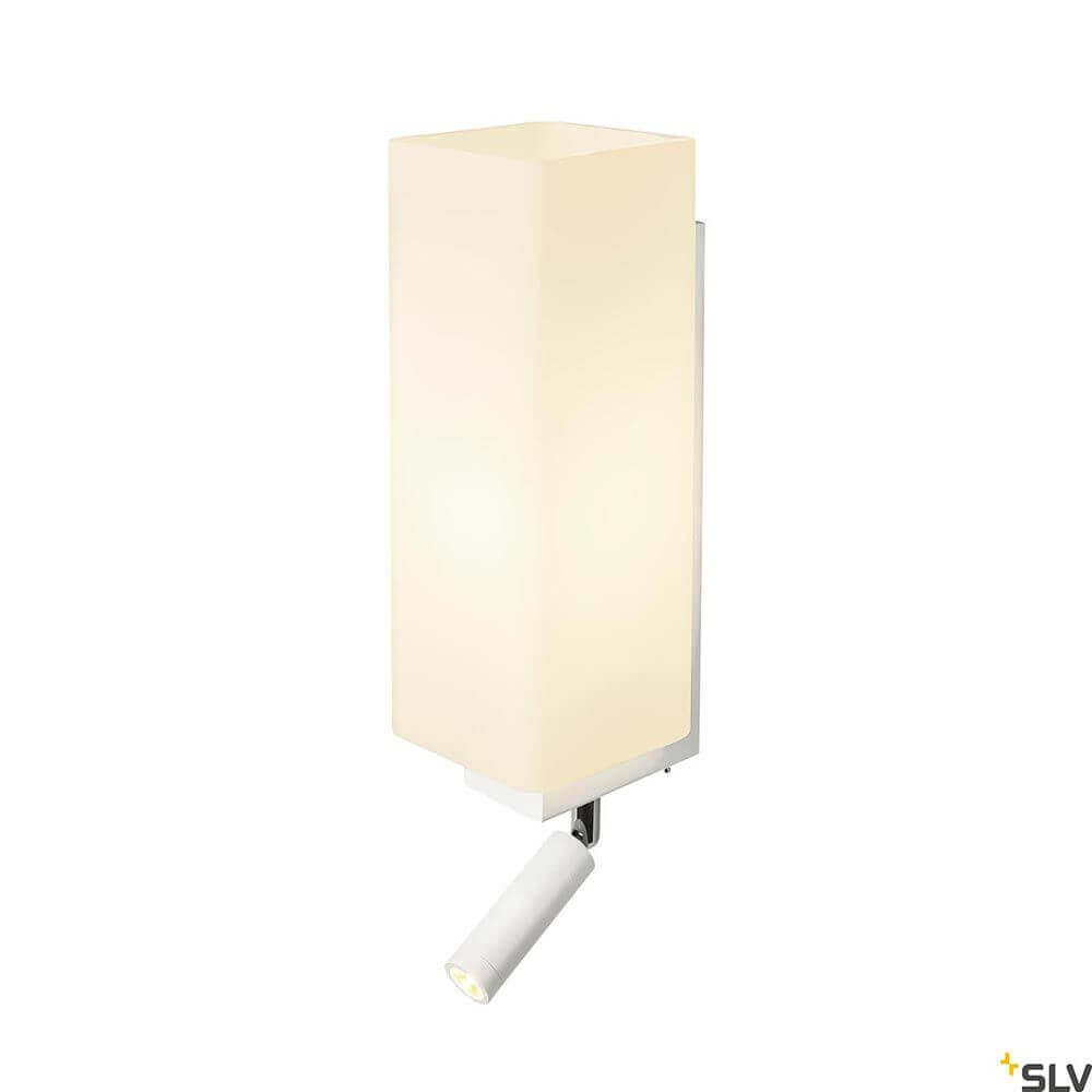 Elegante Quadrass LED Wandaufbauleuchte mit warmweißer Lichtfarbe und LED-Leseleuchte von SLV.