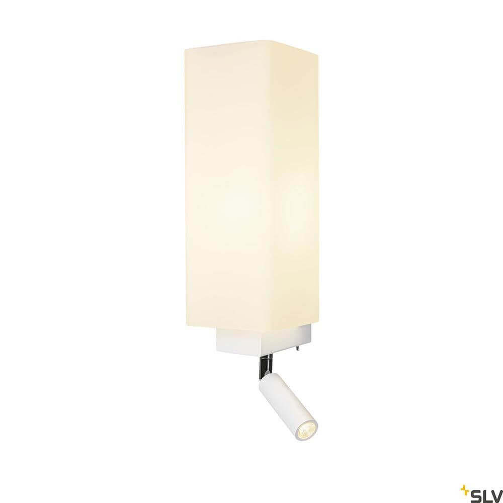 Elegante Quadrass LED Wandaufbauleuchte mit warmweißer Leseleuchte von SLV für blendfreies Licht.