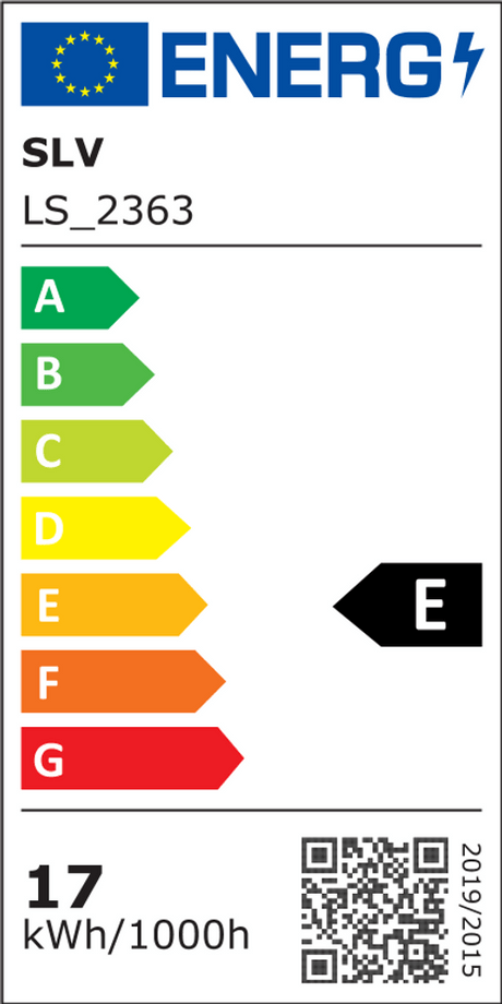 Energieeffizienzklasse E für SLV LS_2363, Verbrauch 17 kWh/1000h auf Energielabel.
