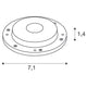 Technische Zeichnung des Small Plot LED Modul Edelstahl Gefrosted 3000K 180°, Durchmesser 7,1 cm, Höhe 1,4 cm.