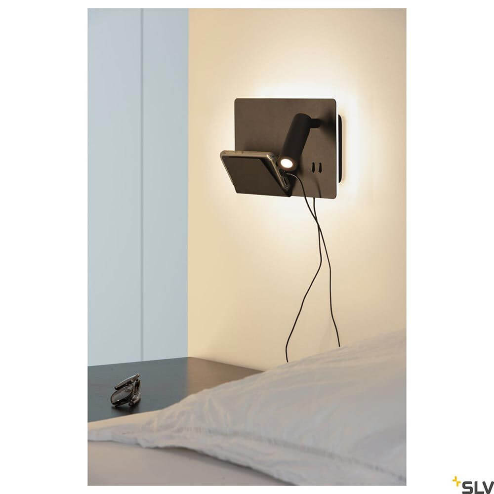 Somnila Spot LED Wandaufbauleuchte inkl. USB an der Wand mit Smartphone Halter und beleuchtet