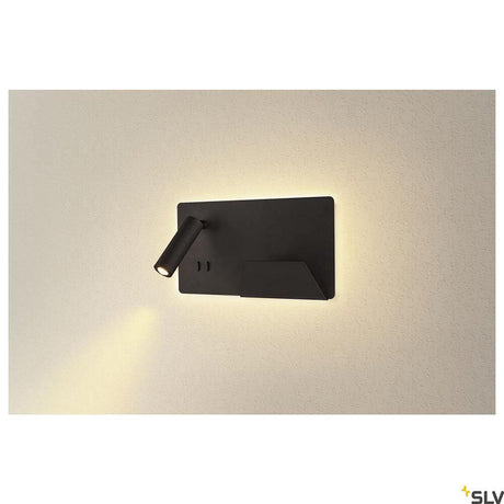 Somnila Spot LED Wandaufbauleuchte inkl. USB, Rechts, Schwarz, moderne Bett- und Leseleuchte mit Smartphone-Halter