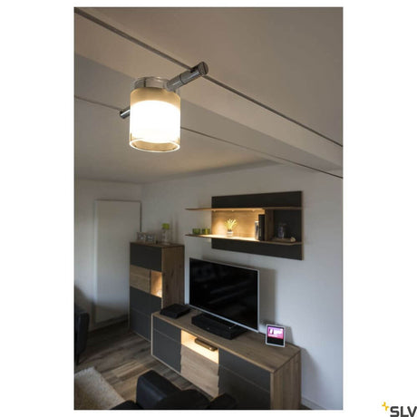 Tenseo Comet 2700K Chrome ceiling light in a modern living room with LED lighting.