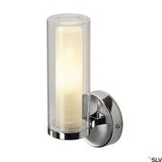 Wandlampe 105 E14 Wandlampe Chrom IP44, verchromte SLV Wandleuchte mit satiniertem Glaszylinder für Bad und Feuchträume